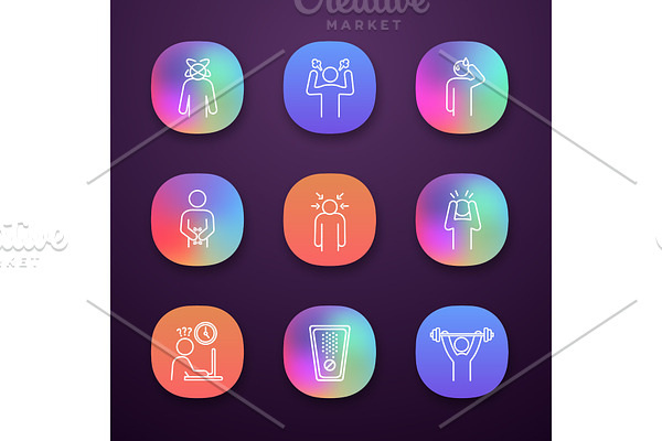 Emotional stress app icons set