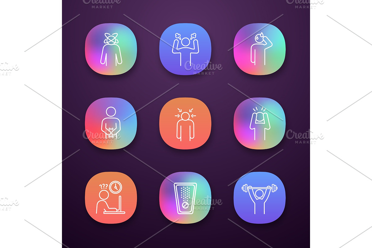 Emotional stress app icons set in Icons - product preview 8
