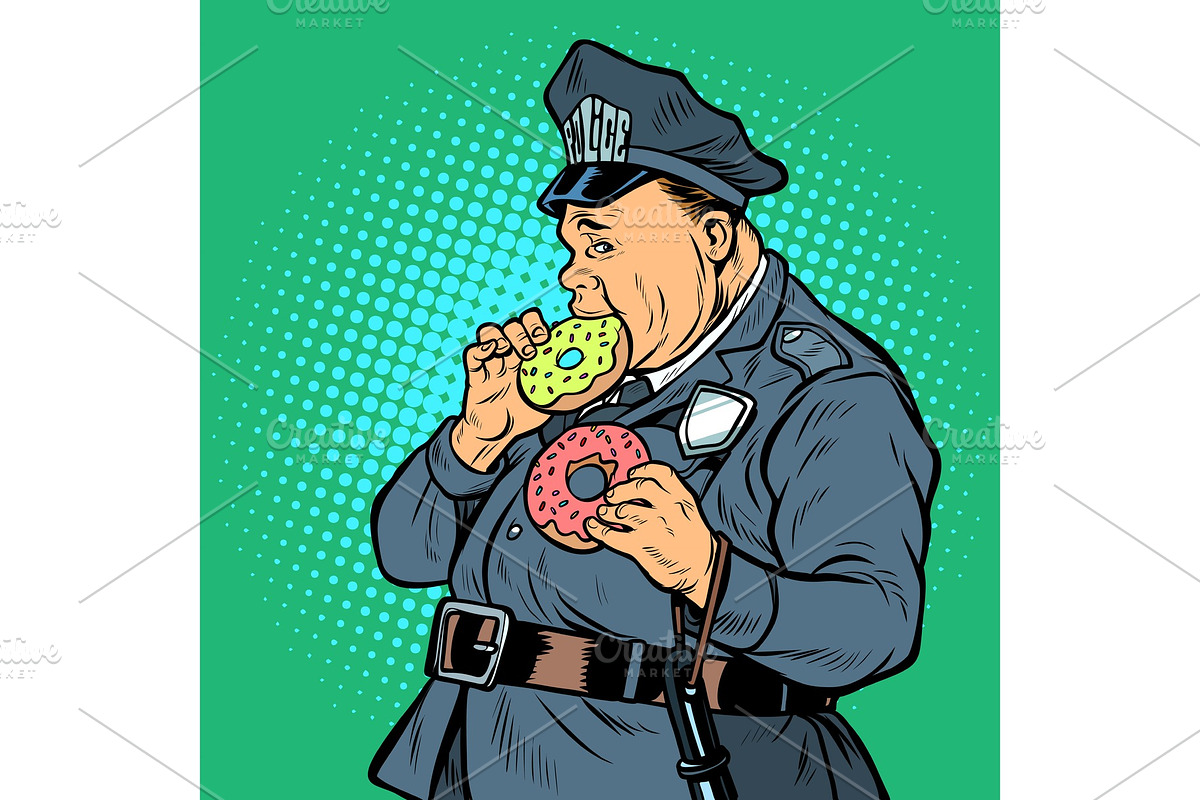 cop eats donut in Illustrations - product preview 8