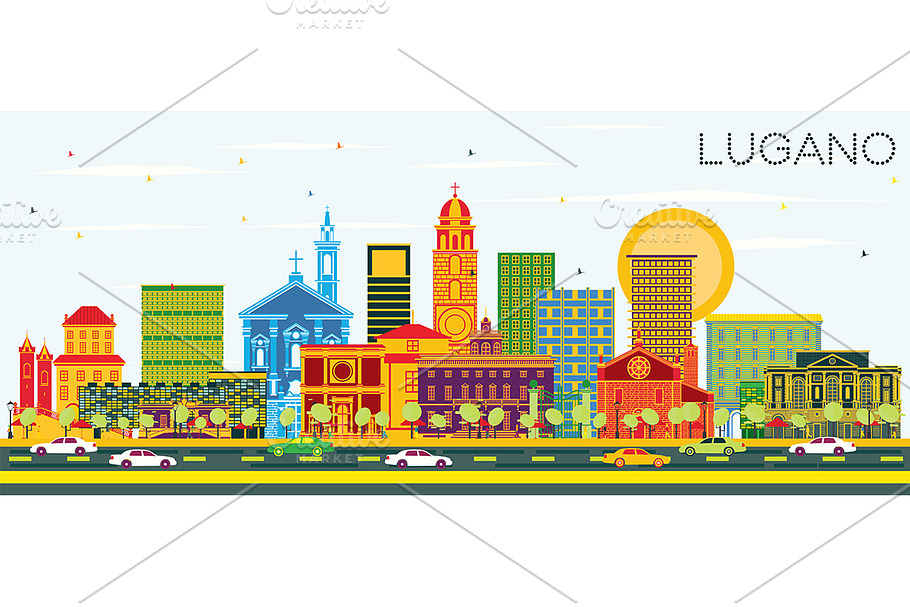 Lugano Switzerland Skyline  in Illustrations - product preview 8