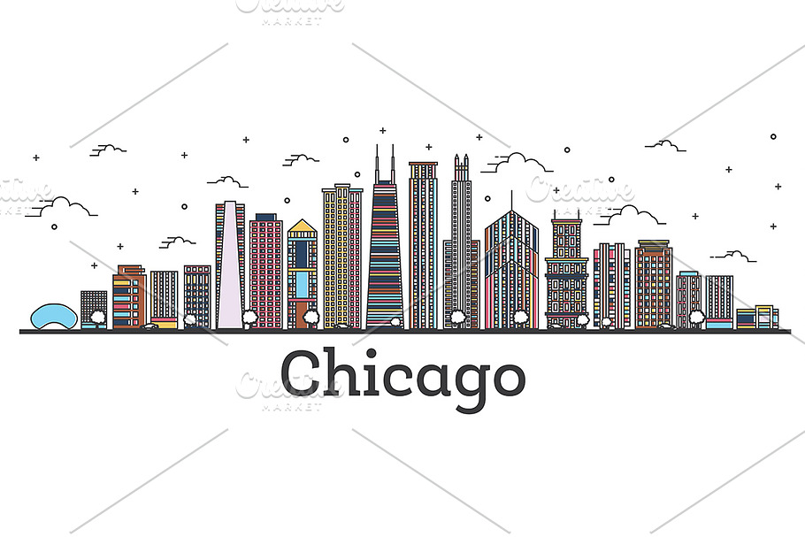 Outline Chicago Illinois City  in Illustrations - product preview 8