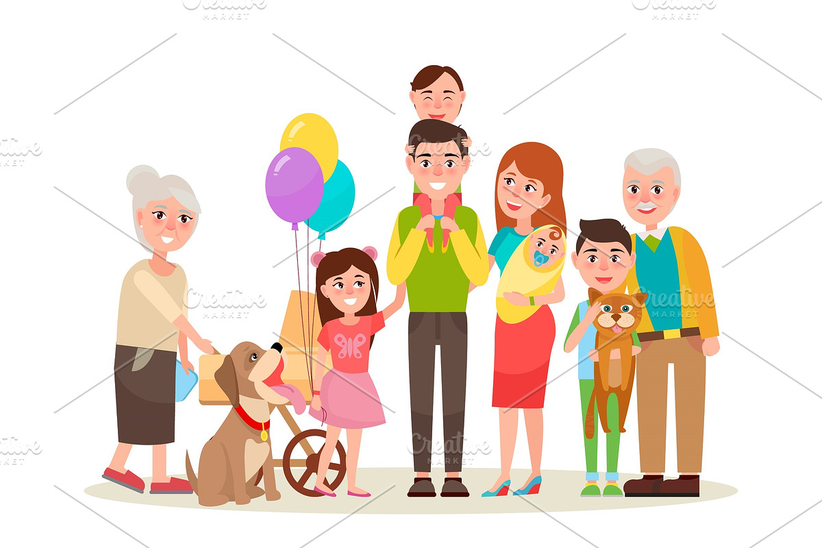 Happy Extended Family Photo Cartoon in Illustrations - product preview 8