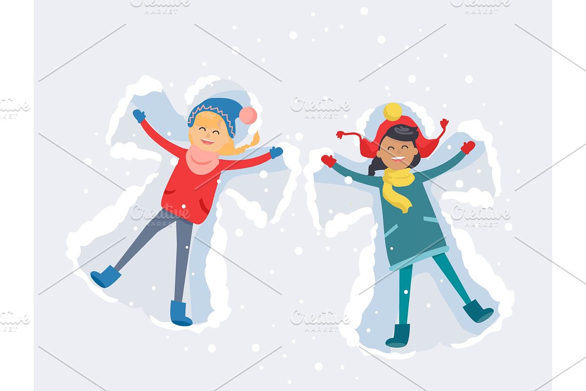 Best Friends. Girls Make Snow Angels in Illustrations - product preview 8