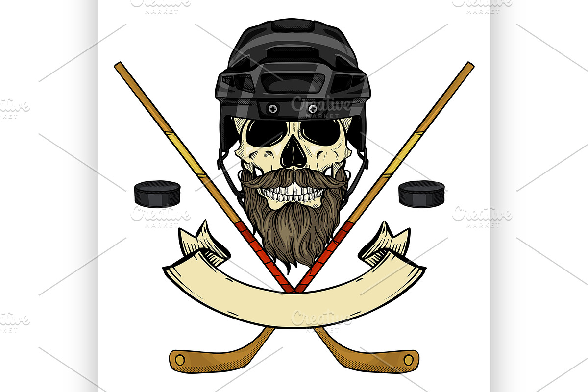 Hockey player skull in Illustrations - product preview 8