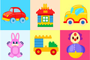 Toys Collection Isolated on Colorful