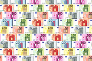 Euro banknotes in a rows pattern