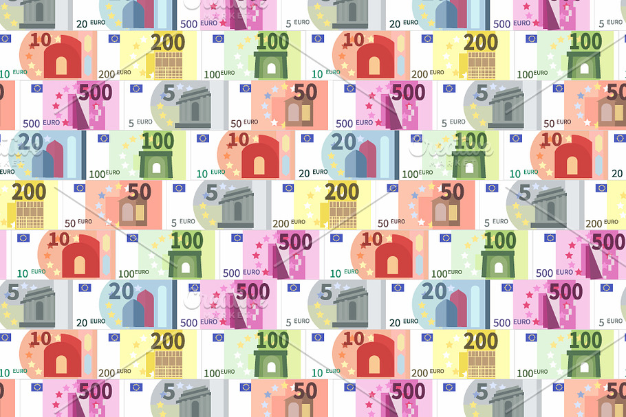 Euro banknotes in a rows pattern