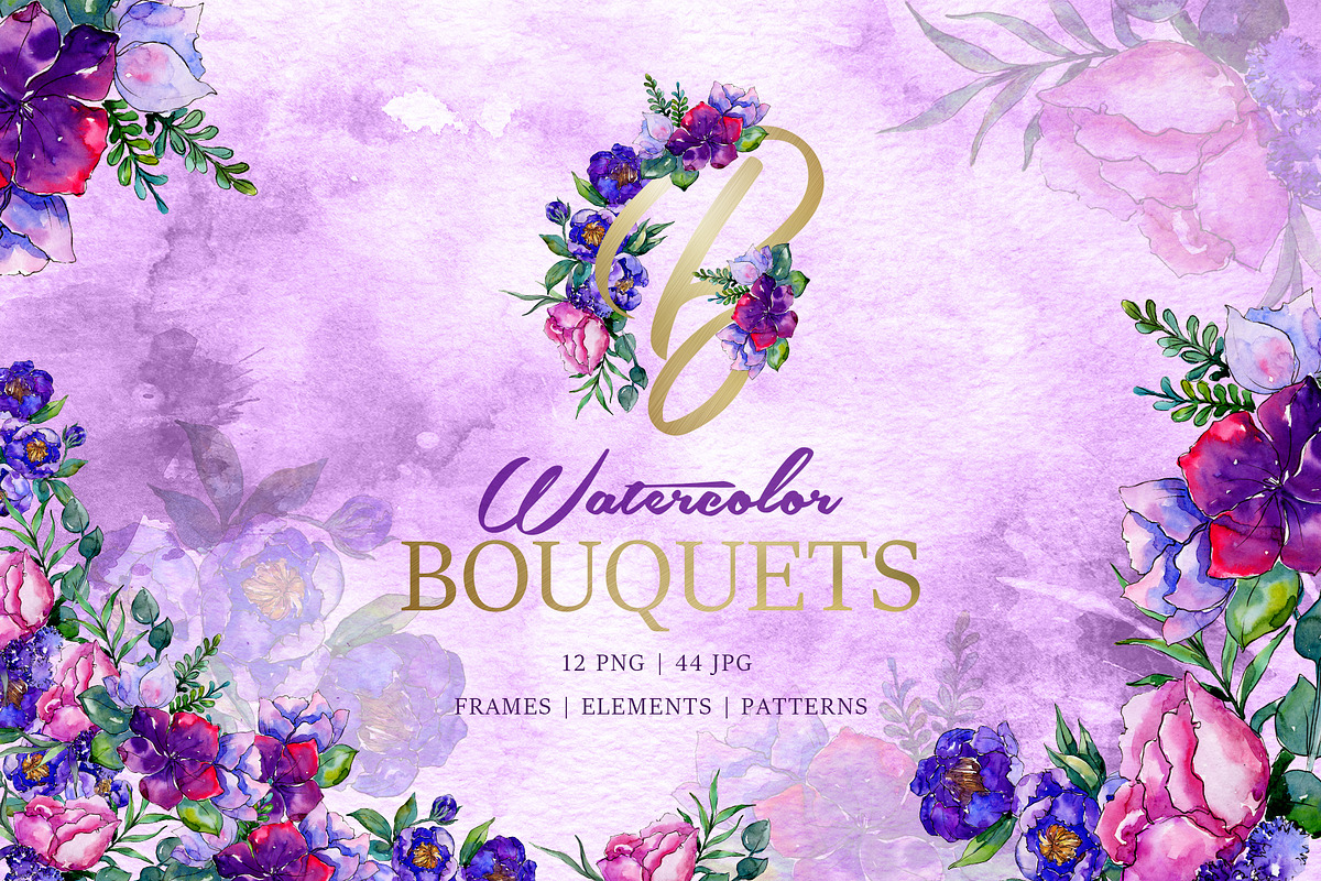 Bouquets of purple flowers in Illustrations - product preview 8