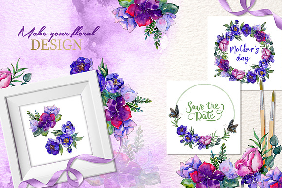 Bouquets of purple flowers in Illustrations - product preview 1