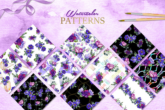 Bouquets of purple flowers in Illustrations - product preview 3