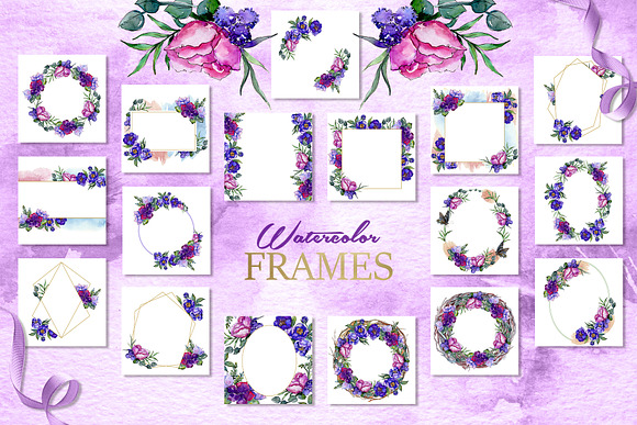 Bouquets of purple flowers in Illustrations - product preview 5