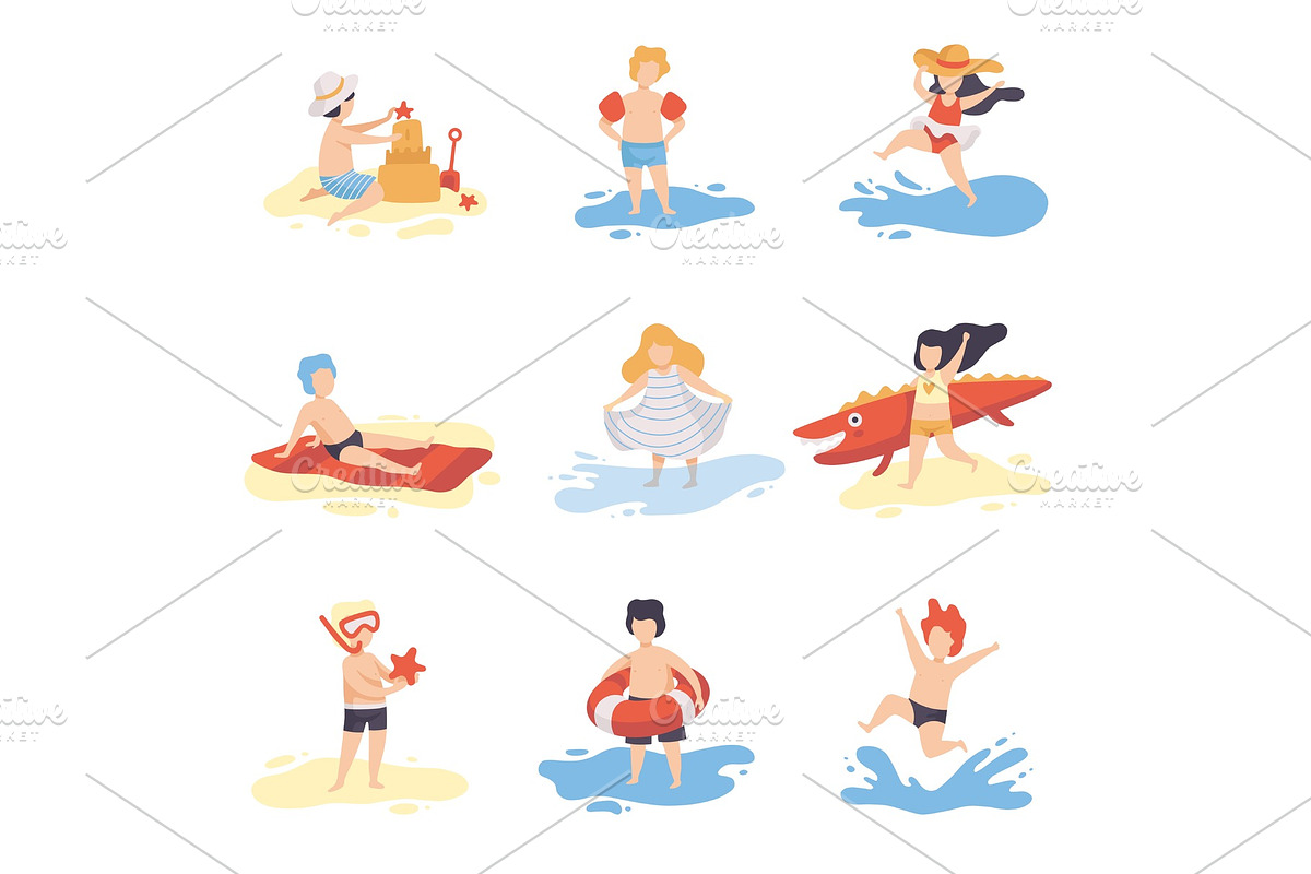 Collection of Cute Kids in Bathing in Illustrations - product preview 8