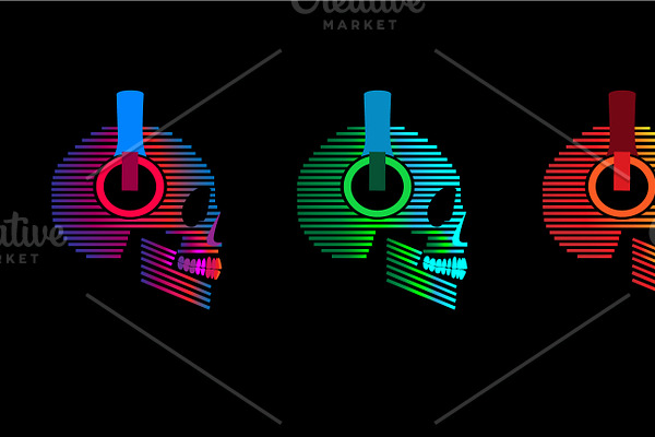 Skull icons with headphones, duotone