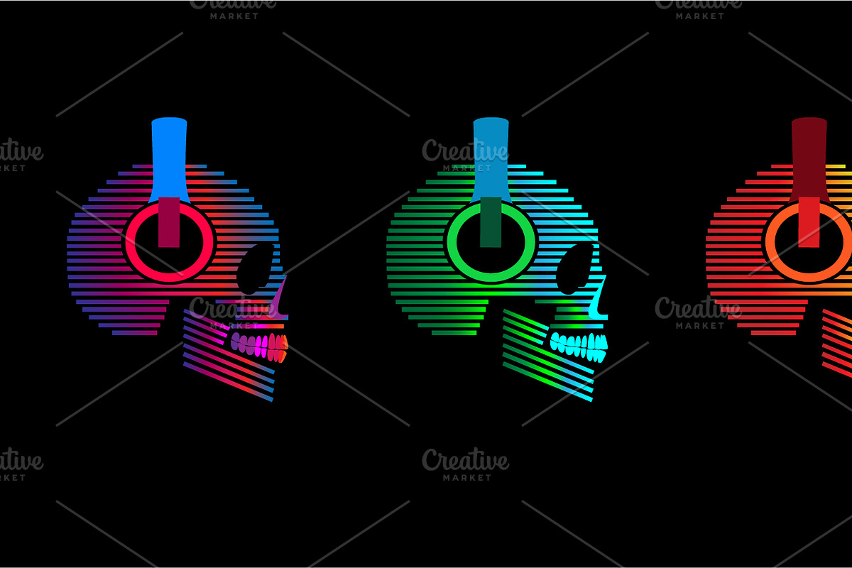 Skull icons with headphones, duotone in Graphics - product preview 8
