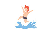 Cute Happy Boy Jumping in Water