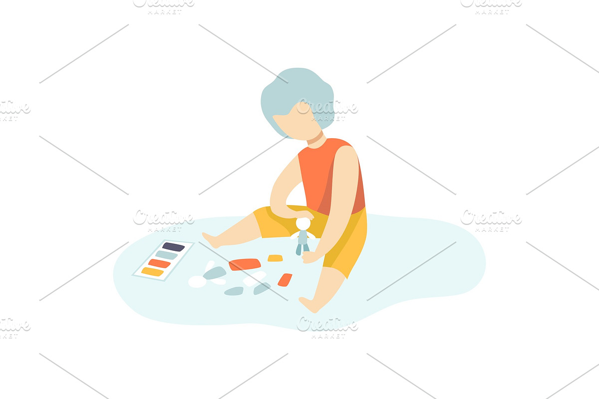 Boy Sitting on Floor and Making in Illustrations - product preview 8