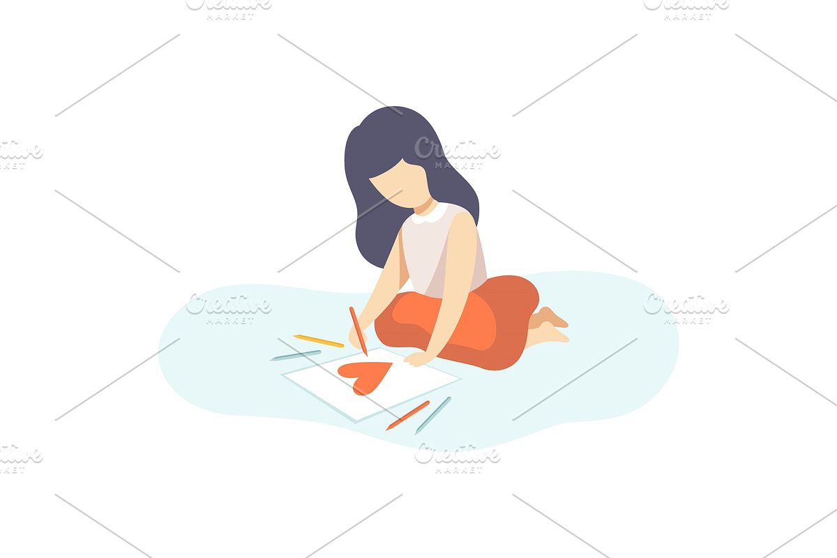Lovely Girl Sitting on Floor and in Illustrations - product preview 8