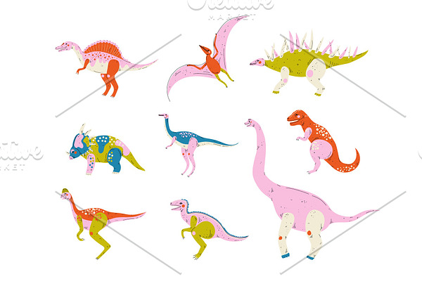 Collection of Colorful Dinosaurs
