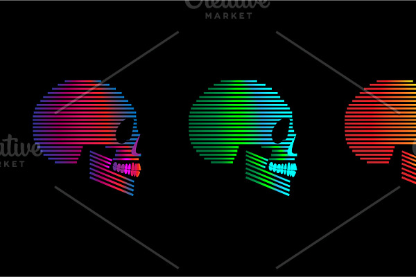 Skull icons duotone neon color backg