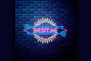 Vintage dental emblem glowing neon s