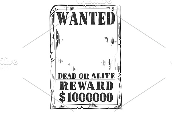 Wanted poster template engraving