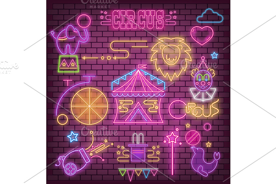 Circus Neon Glowing Icons in Illustrations - product preview 8