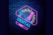 Vintage dental emblem glowing neon s