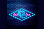 Vintage hunting emblem glowing neon 