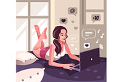 Young woman working  online