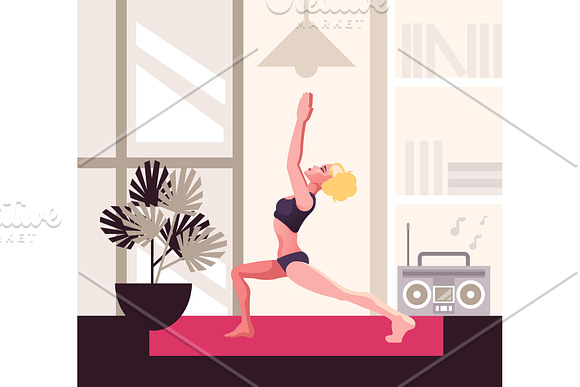 Woman character doing yoga in Illustrations - product preview 1