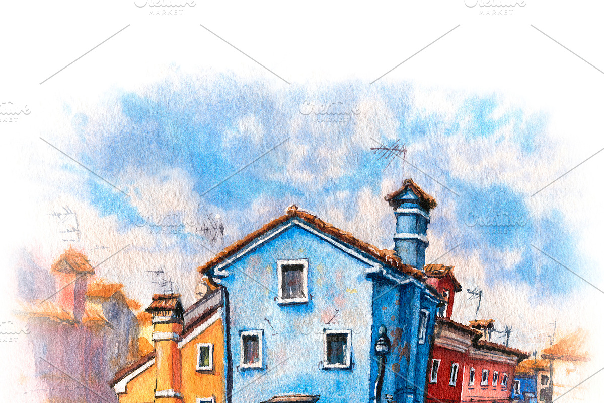 Colorful houses on the Burano in Illustrations - product preview 8