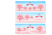 Spring banners with sakura trees