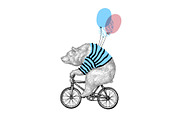 Bear Rides Bicycle with Balloon