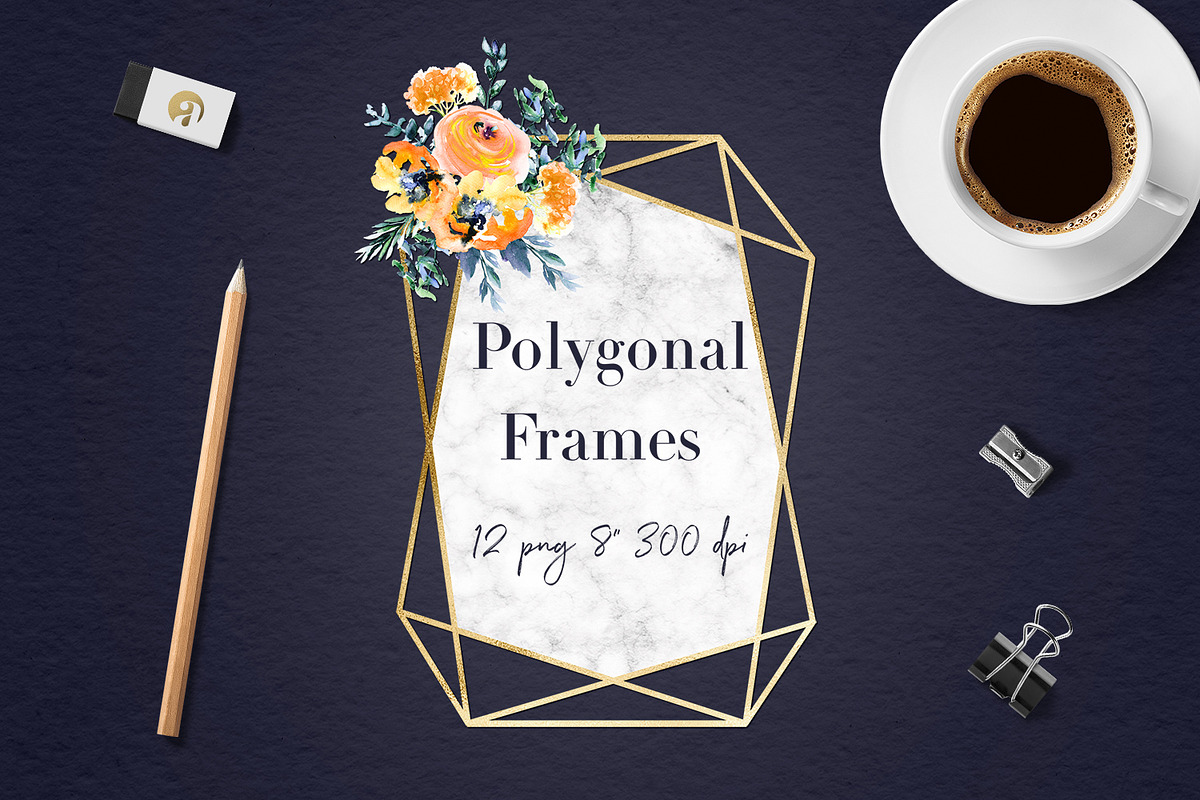 Watercolor Flowers & Gold Frames in Graphics - product preview 8