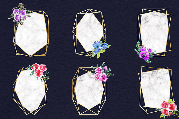 Watercolor Flowers & Gold Frames in Graphics - product preview 1