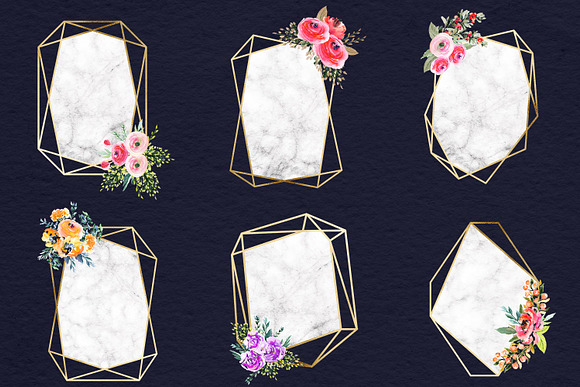 Watercolor Flowers & Gold Frames in Graphics - product preview 2