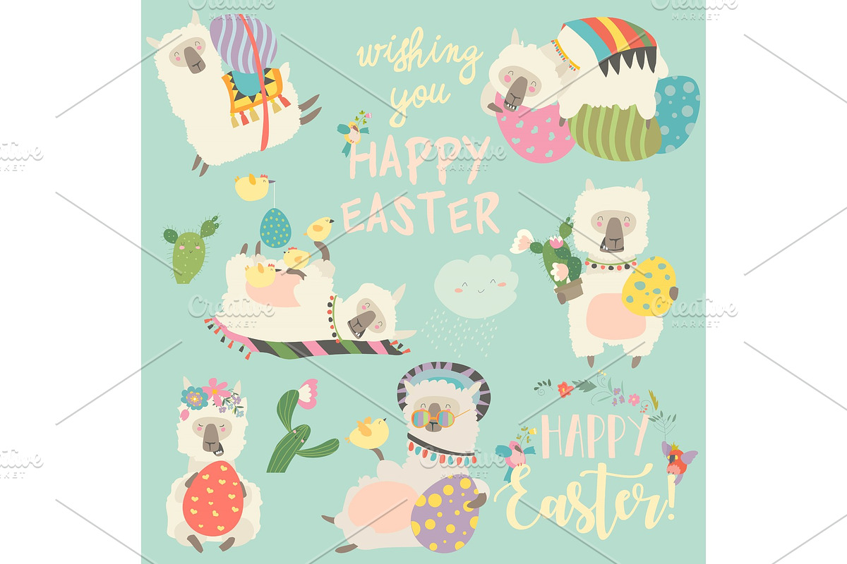 Cute llama or alpaca with Easter in Illustrations - product preview 8