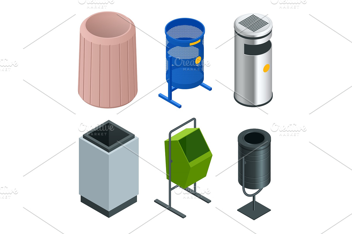 Isometric set of metal basket bin in Objects - product preview 8