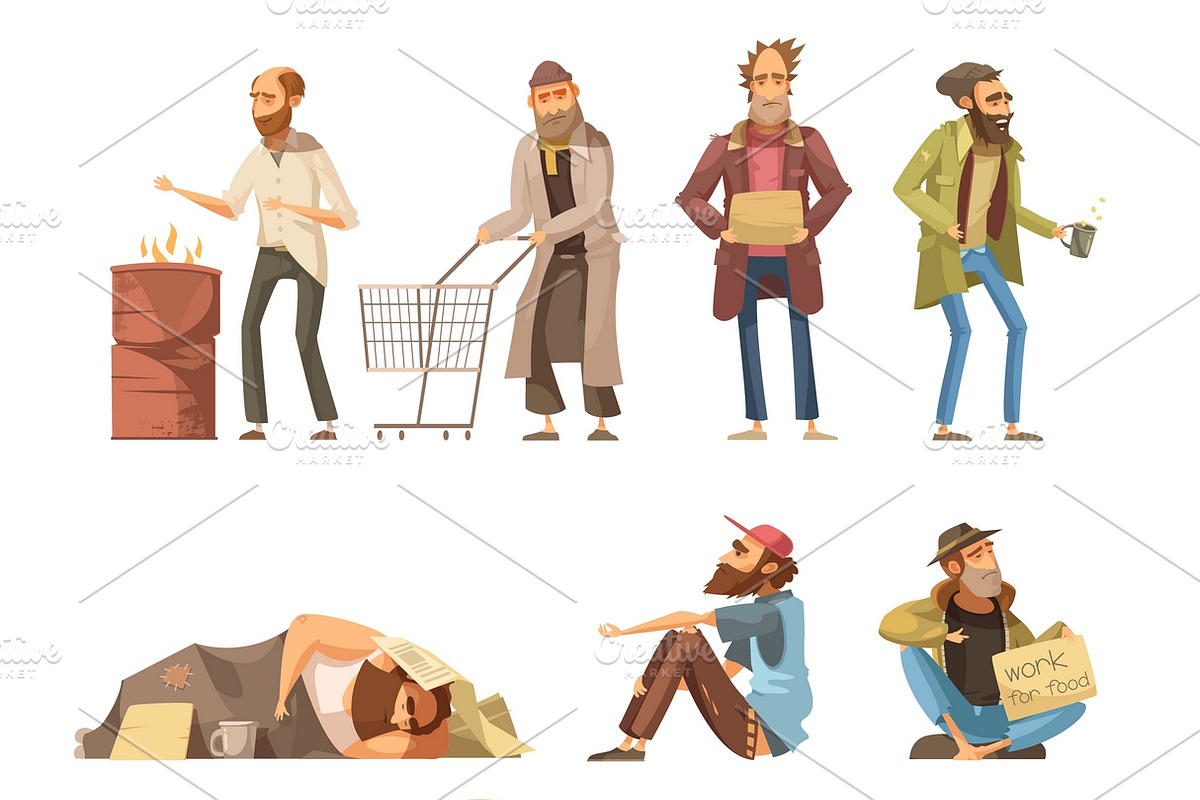 Set of homeless people  in Icons - product preview 8