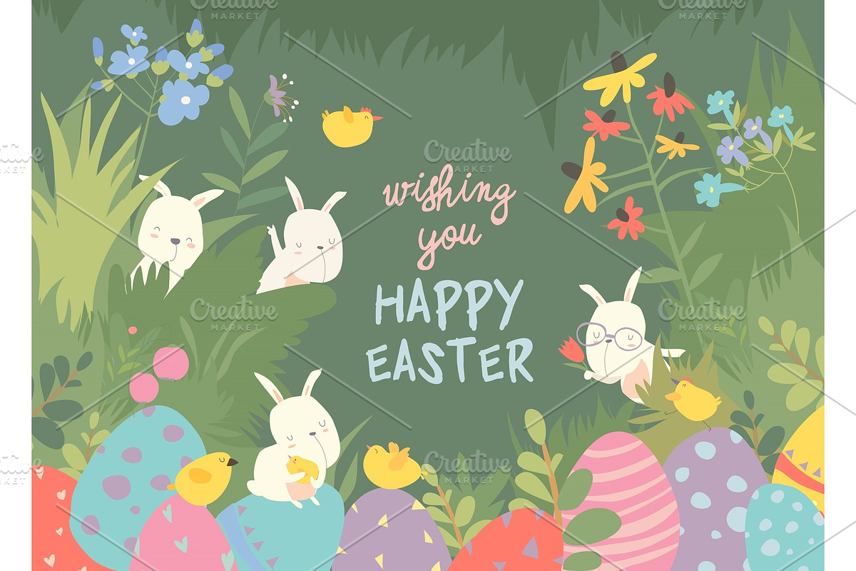 Cute Easter bunnies and easter egg in Objects - product preview 8