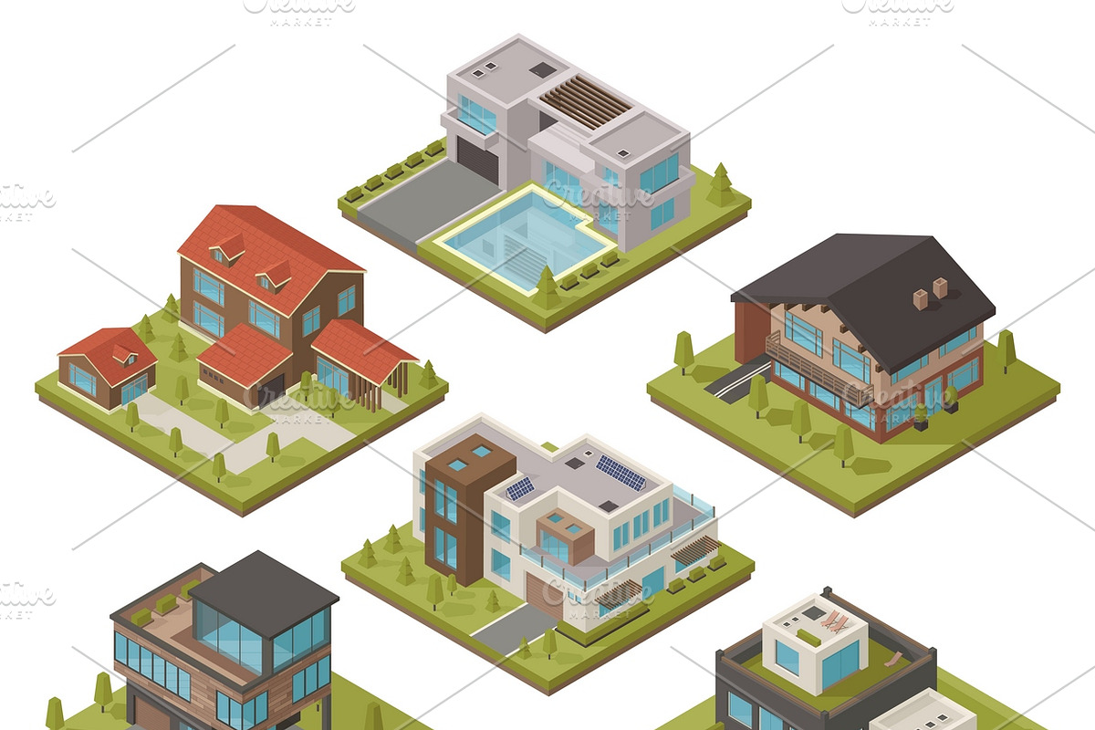 Isometric house icon set in Icons - product preview 8