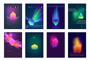 Polygonal crystals colorful icons
