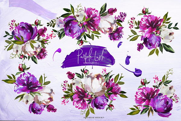 Purple Lush Floral Clip Art Kit