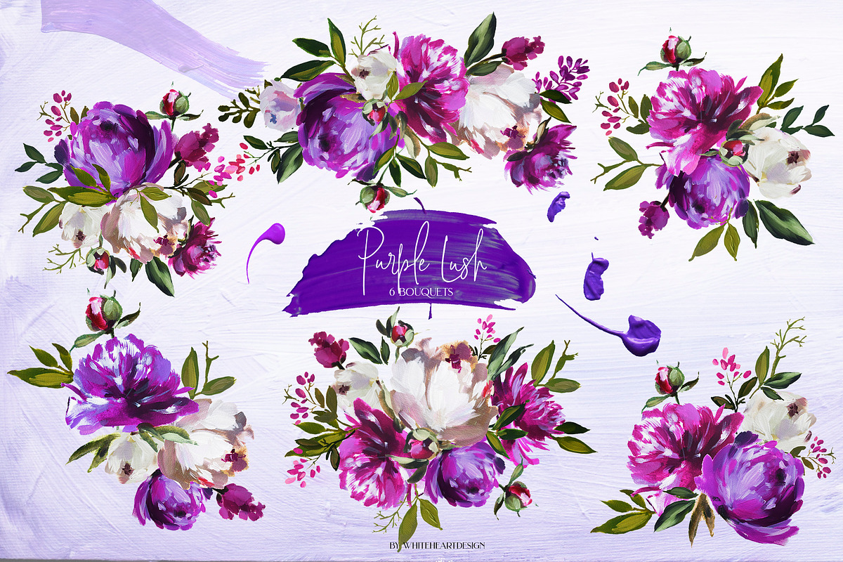 Purple Lush Floral Clip Art Kit in Illustrations - product preview 8