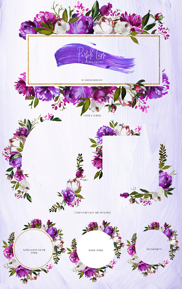 Purple Lush Floral Clip Art Kit in Illustrations - product preview 5