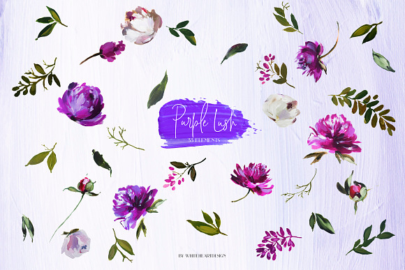 Purple Lush Floral Clip Art Kit in Illustrations - product preview 6