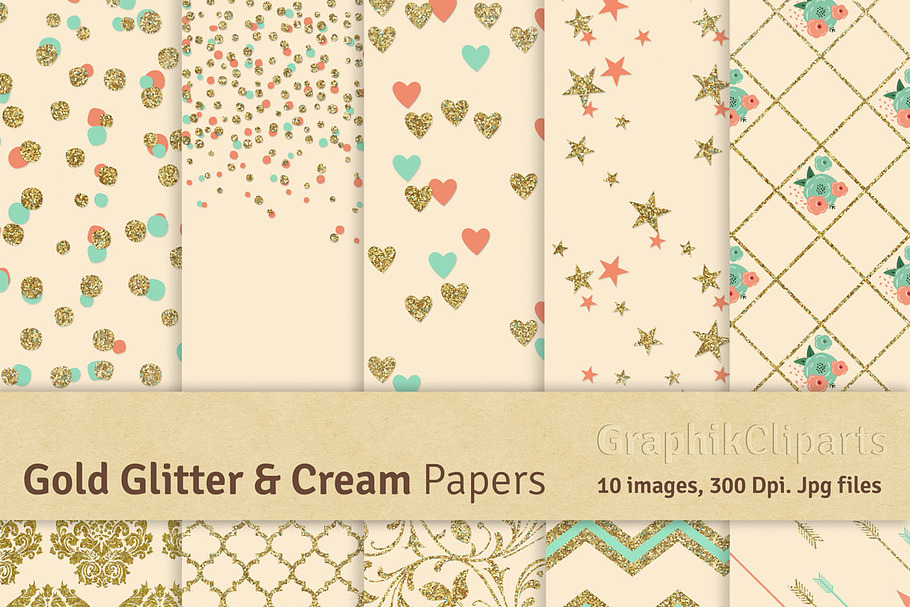 Gold Glitter & Cream Digital Papers in Textures - product preview 8