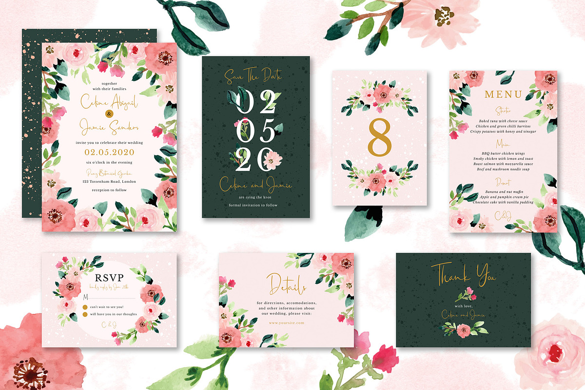 Sweet Floral Wedding Invitation Set in Wedding Templates - product preview 8