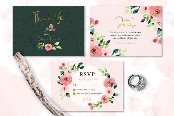Sweet Floral Wedding Invitation Set in Wedding Templates - product preview 2