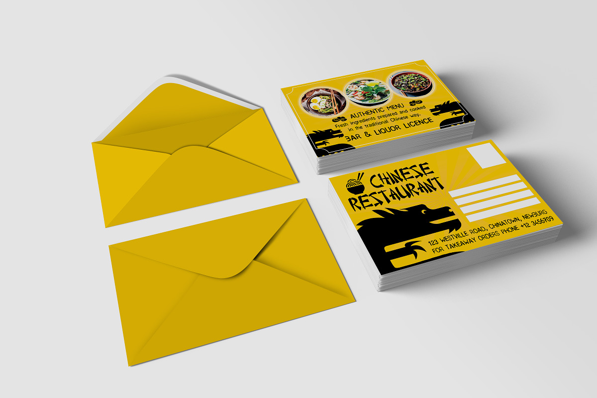 Chinese Food Restaurant PostCard in Postcard Templates - product preview 8